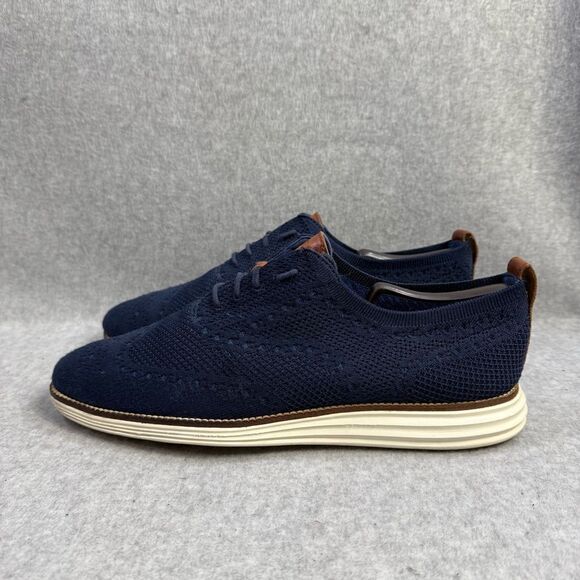 Cole Haan Men Shoe Size 11.5 Navy Blue Knit Original Grand Wingtip Oxford C27960 - Picture 1 of 9